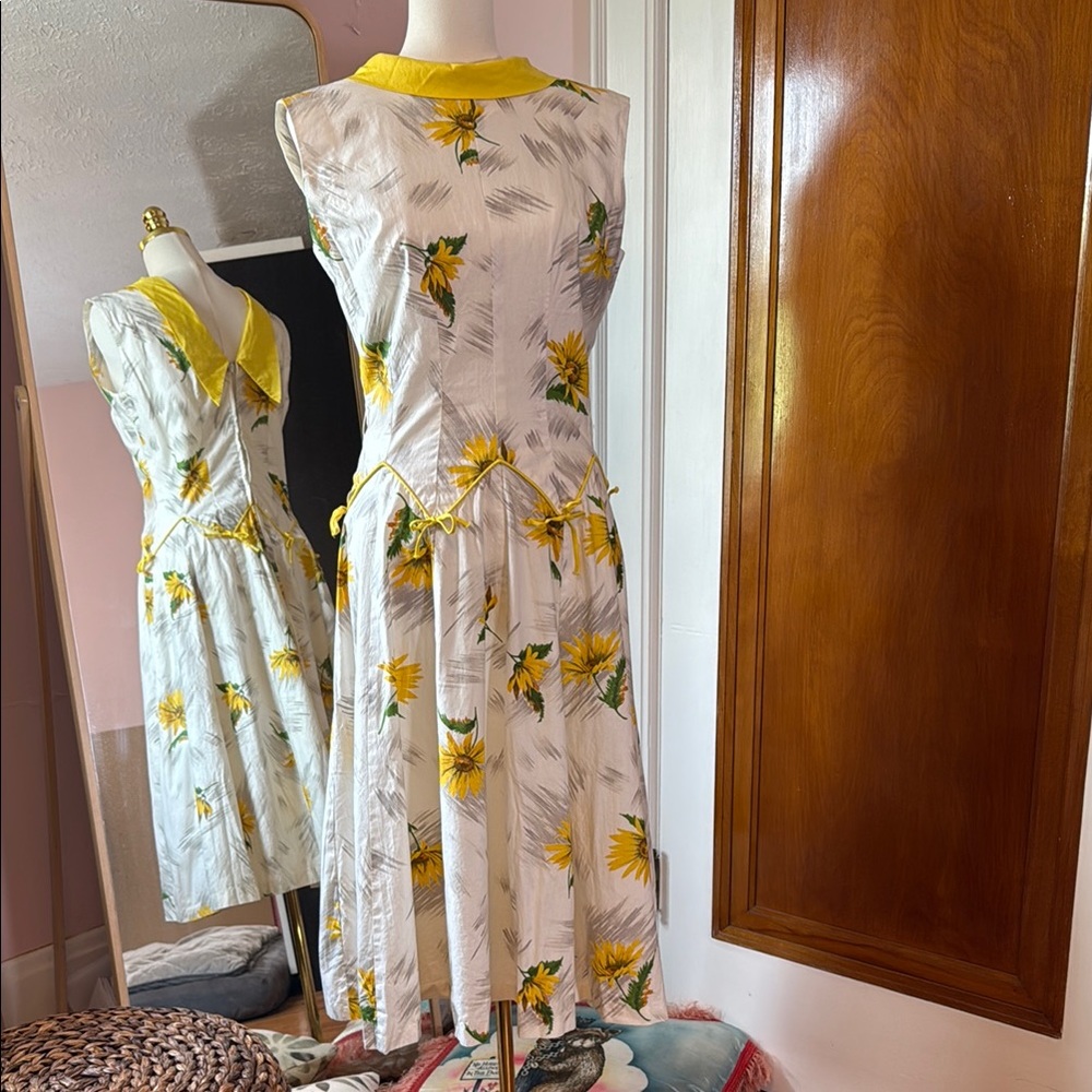 Vintage Floral Yellow and White Dress
